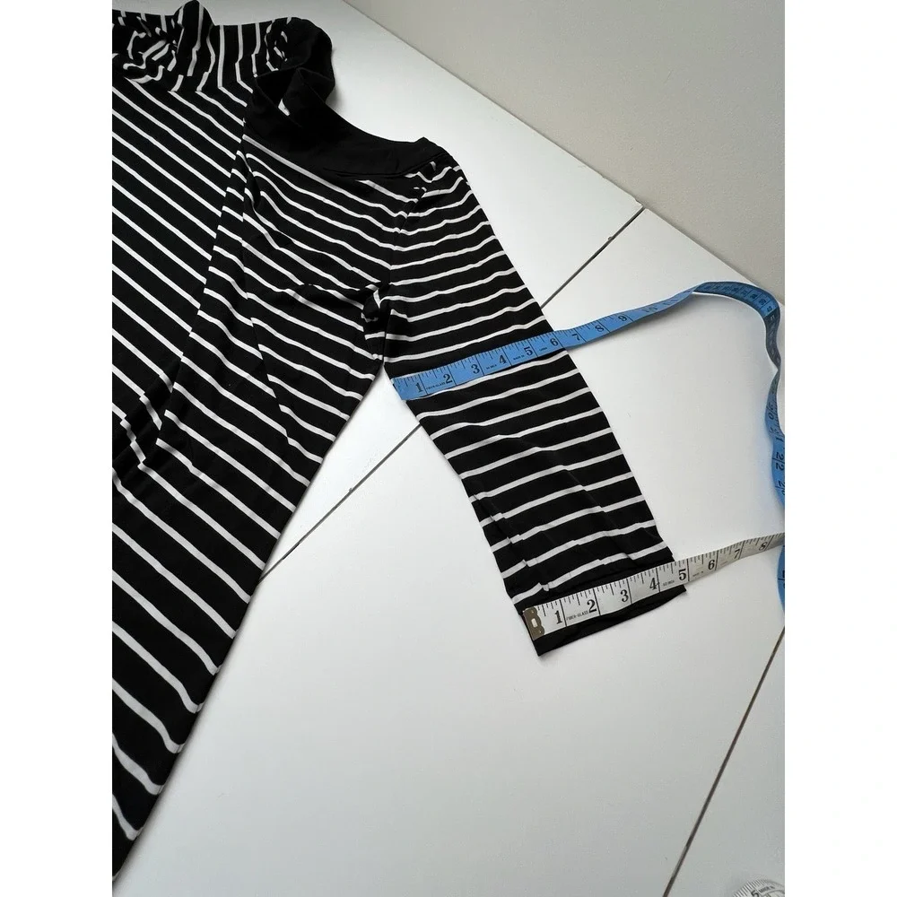 White House Black Market Tunic Dress L Black White Stripes Boat Coastal 3/4 Slv